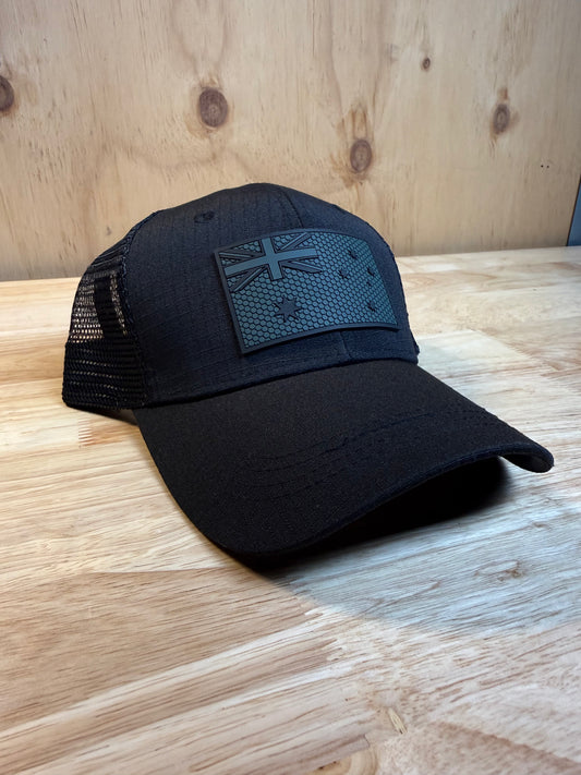 Black Trucker Hat – PVC Subdued Australia Flag