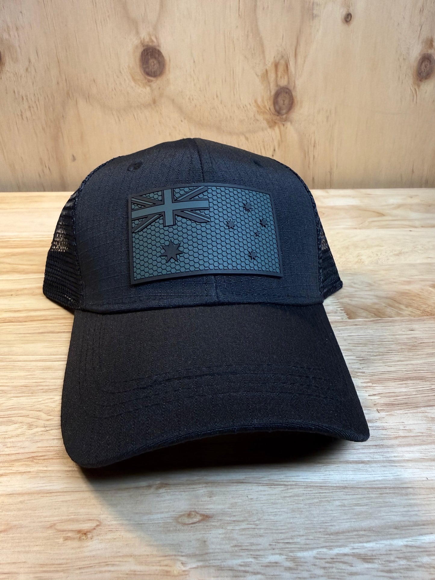 Black Trucker Hat – PVC Subdued Australia Flag