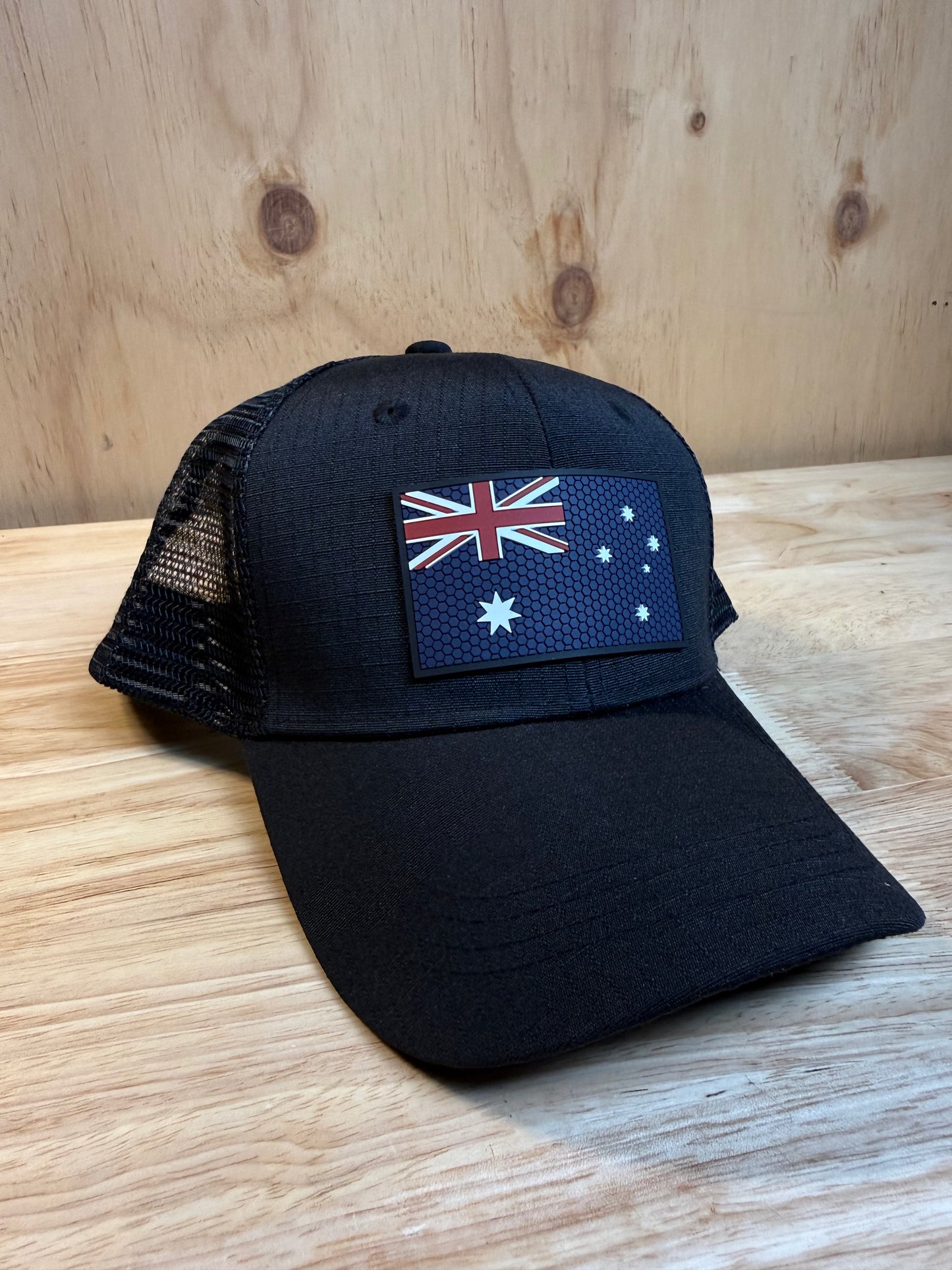 Black Trucker Hat – PVC Australia Flag Colour