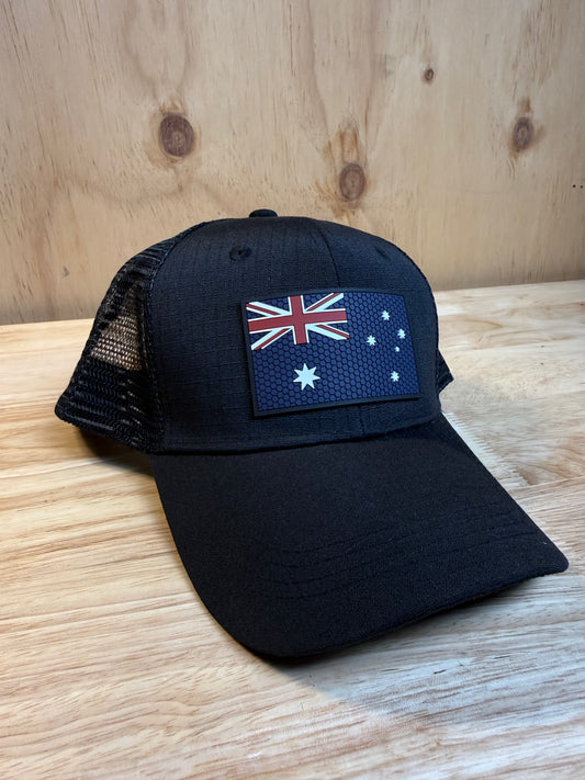 Black Trucker Hat – PVC Australia Flag Colour