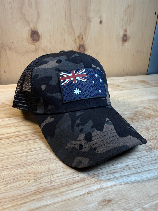 Black Multicam Trucker Hat – PVC  Australia Flag Colour