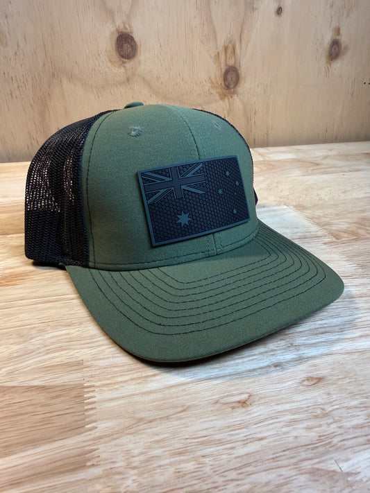 Green on Black Trucker Hat – PVC Subdued Australia Flag