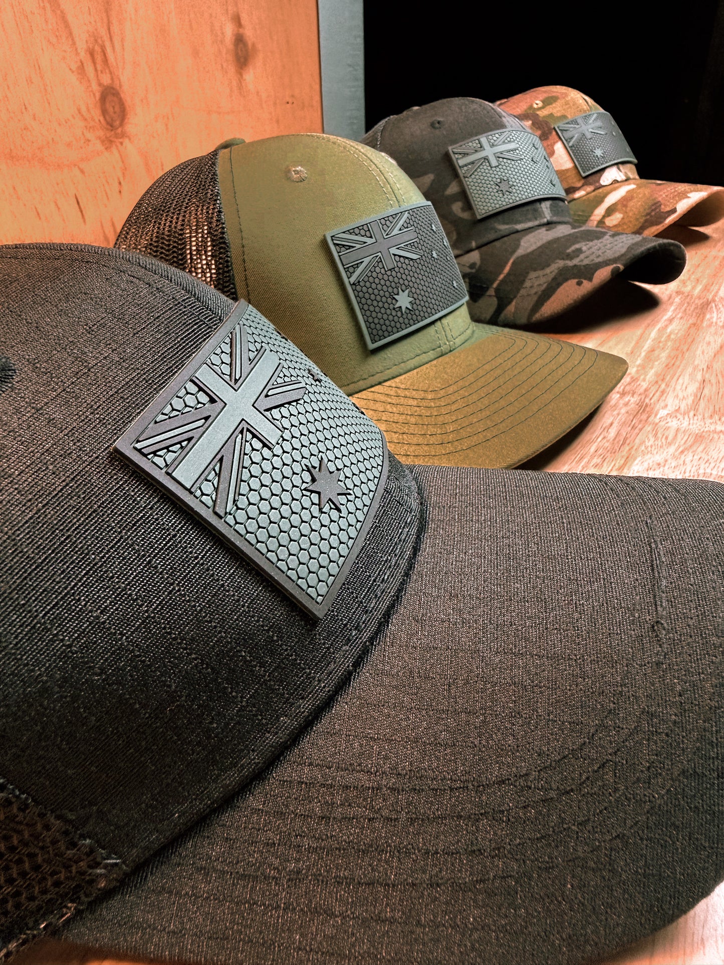 Black Multicam Trucker Hat – PVC Subdued Australia Flag