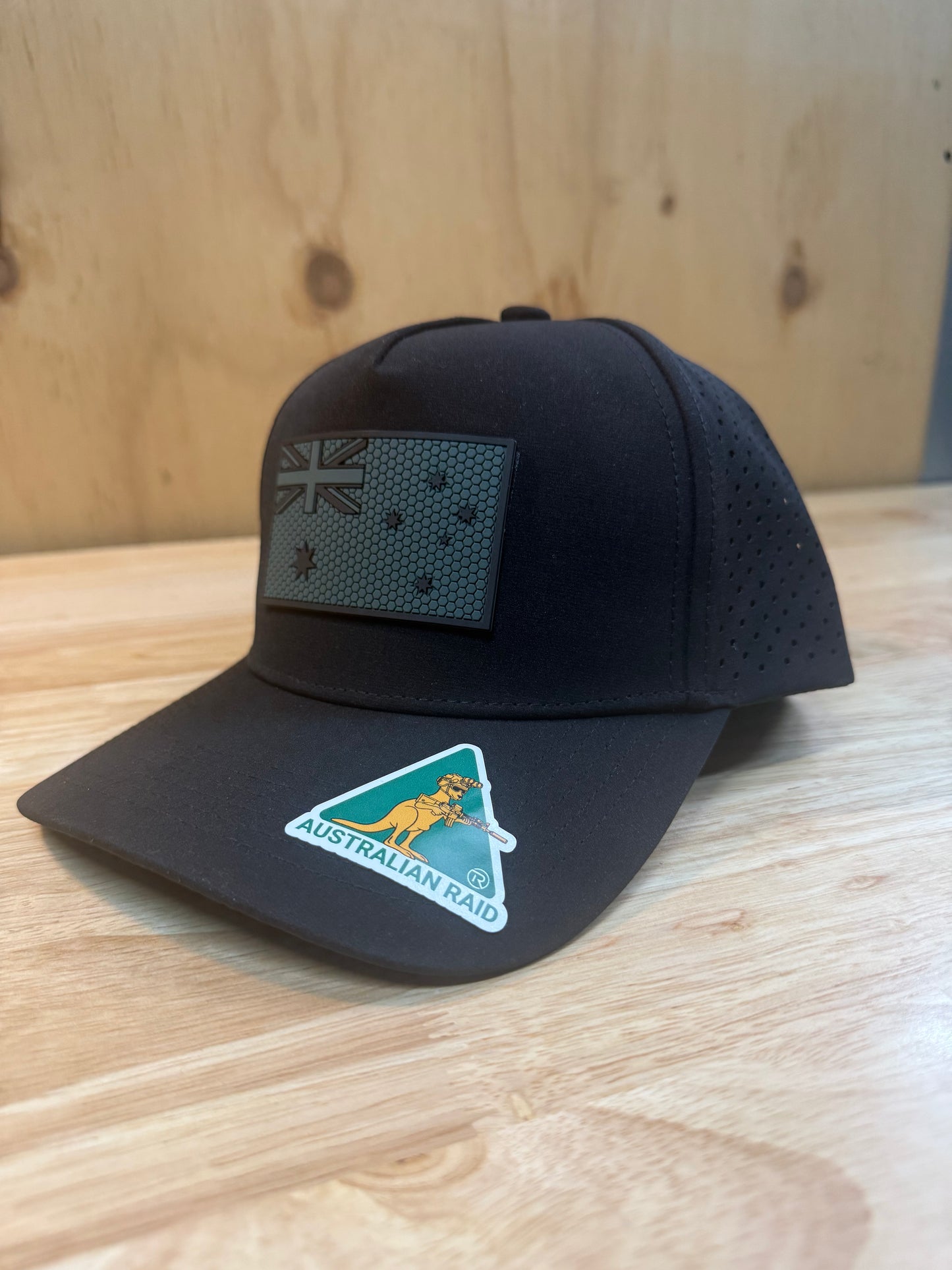 Black Cool Dry Snap Back Hat - PVC Subdued Australia Flag