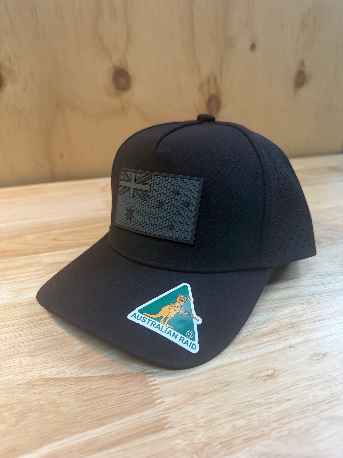 Black Cool Dry Snap Back Hat - PVC Subdued Australia Flag