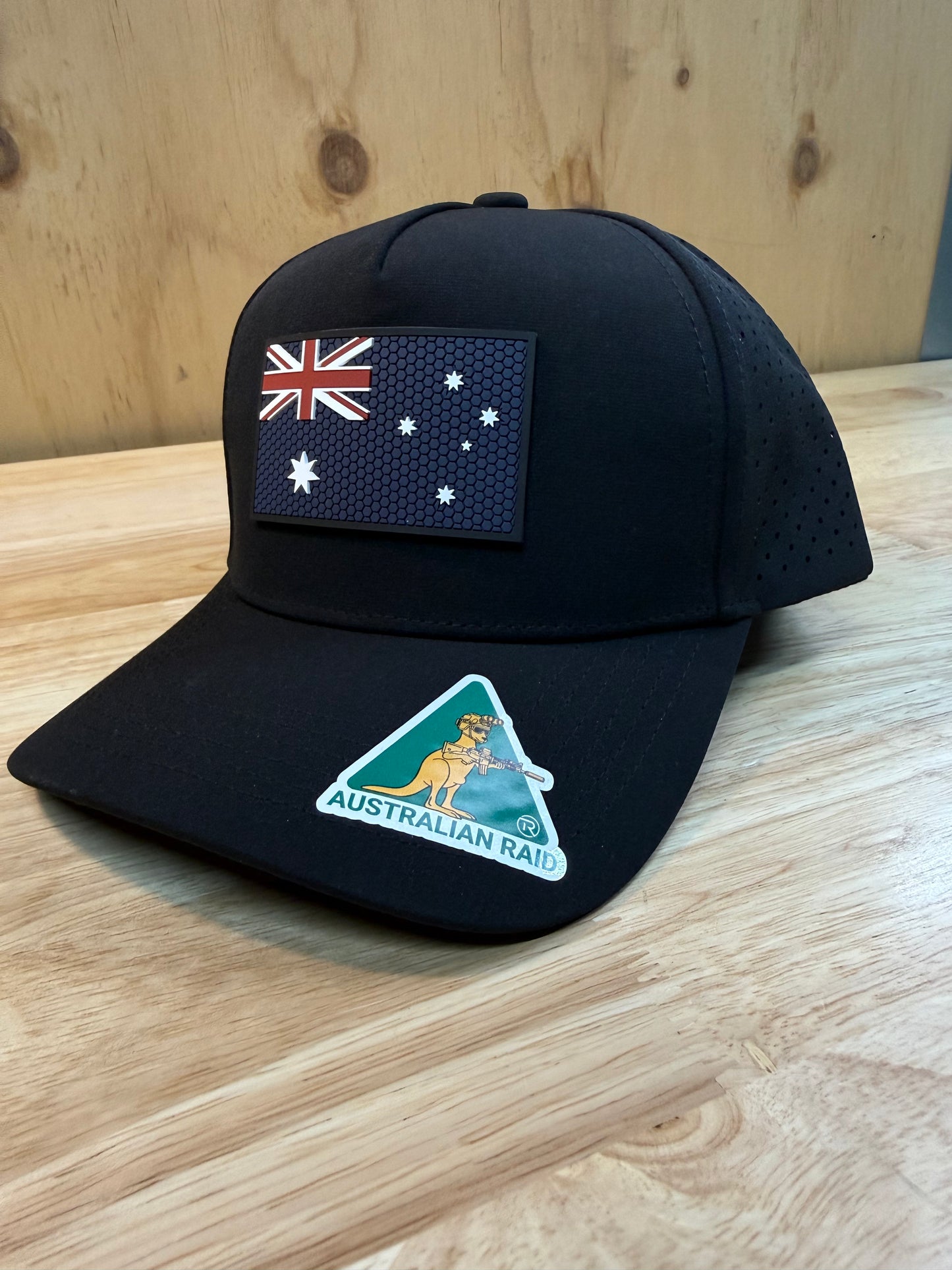 Black Cool Dry Snap Back Hat - PVC Colour Australia Flag