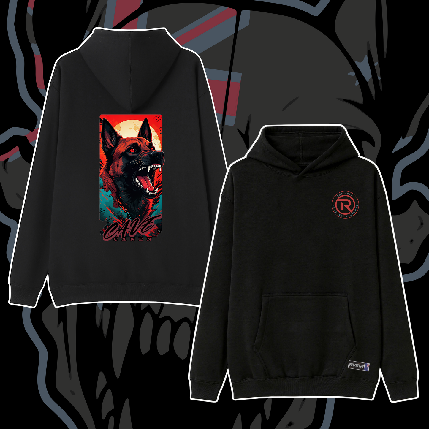 Cave Canem - Pocket Hoodie - Rear View Mirror Apparel